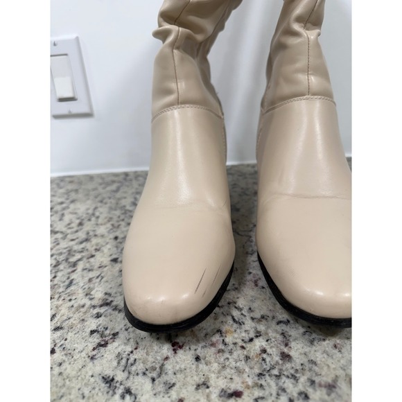 Tender Tootsies Cream Ruched Tall Boots Block Heel Slouchy Size 9.5 Wide - Picture 4 of 11